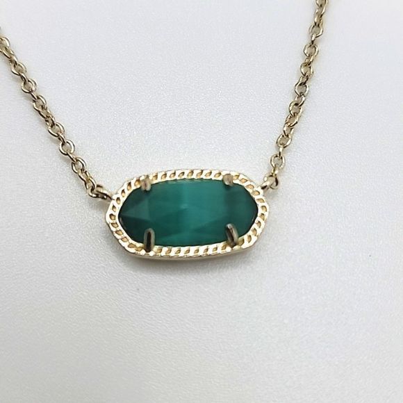 KENDRA SCOTT ELISA GOLD TONE EMERALD CATS EYE PENDANT - Picture 2 of 2